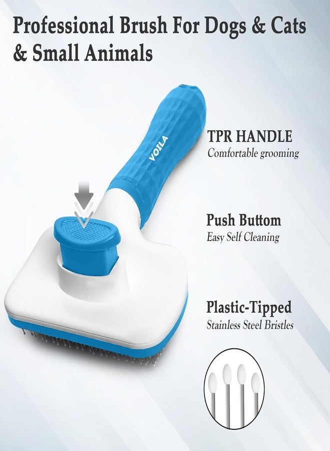 VOILA Pet Grooming Brush for Dogs & Cats, Shedding & Deshedding Tool, Detangling Comb for Long & Short Hair, Easy-to-Clean Hair Remover for Small, Medium, Large Pets, (Pack of 1) Blue - Image 2